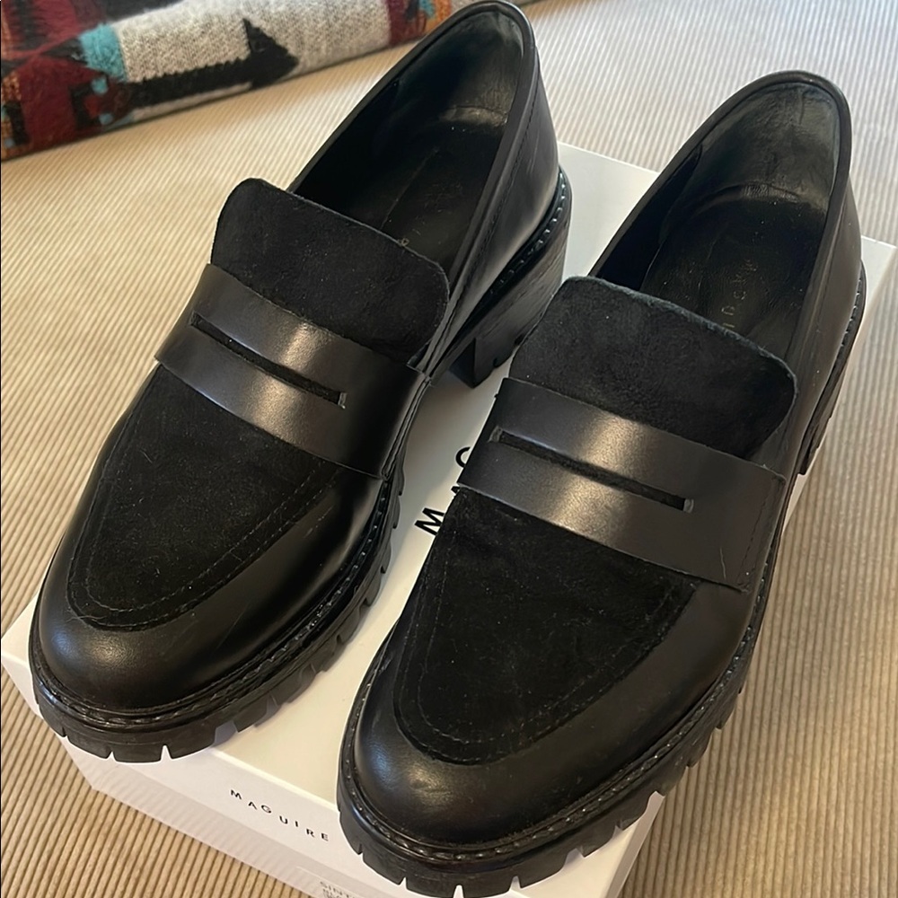 Black Women’s Leather & Suede Penny Loafers by Maguire